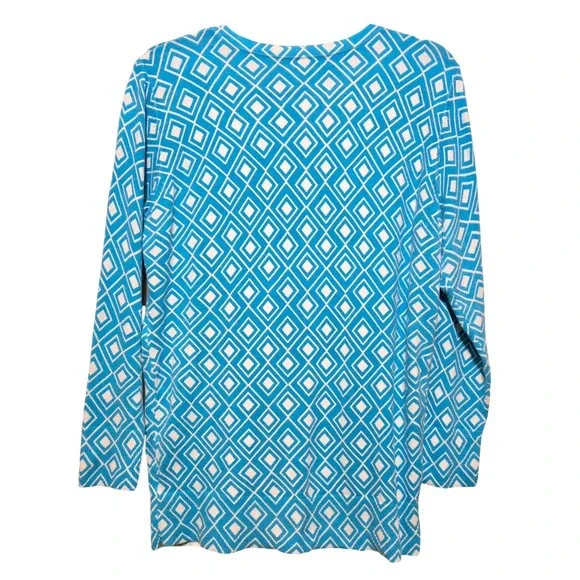 Merona, Women's XXL Cardigan Blue White Geometric Diamond Button Front V-Neck - Picture 7 of 7